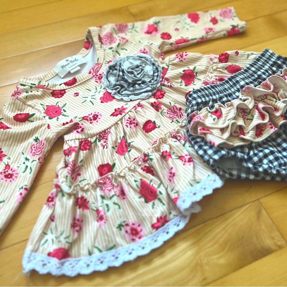 2 pc Dress and Diaper Cover 3-6 months Marie Nicole Clothing Boutique